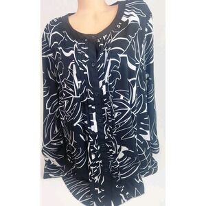 Catherine's Woman's Dressy Blouse‎ Top 3X Long Sleeve Black & White Button Down